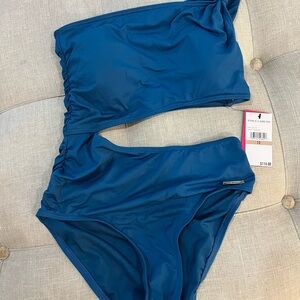 Vince Camuto Blue Asymmetrical One-Piece Swimsuit